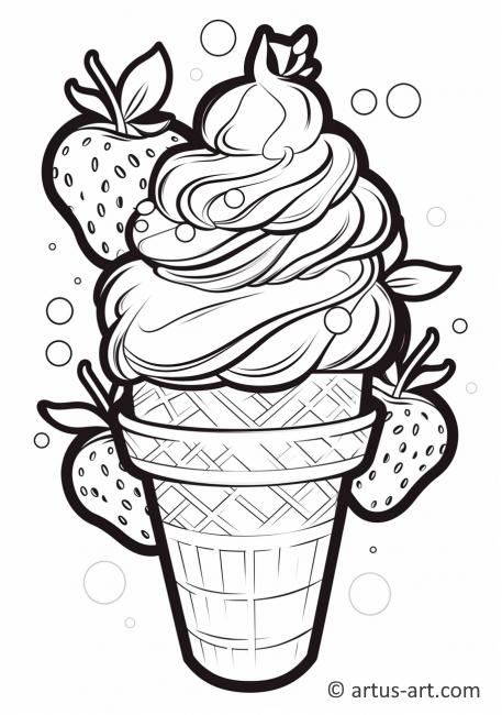 Page de coloriage de crème glacée à la fraise